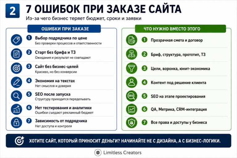 7 ошибок при заказе сайта и что нужно делать вместо них