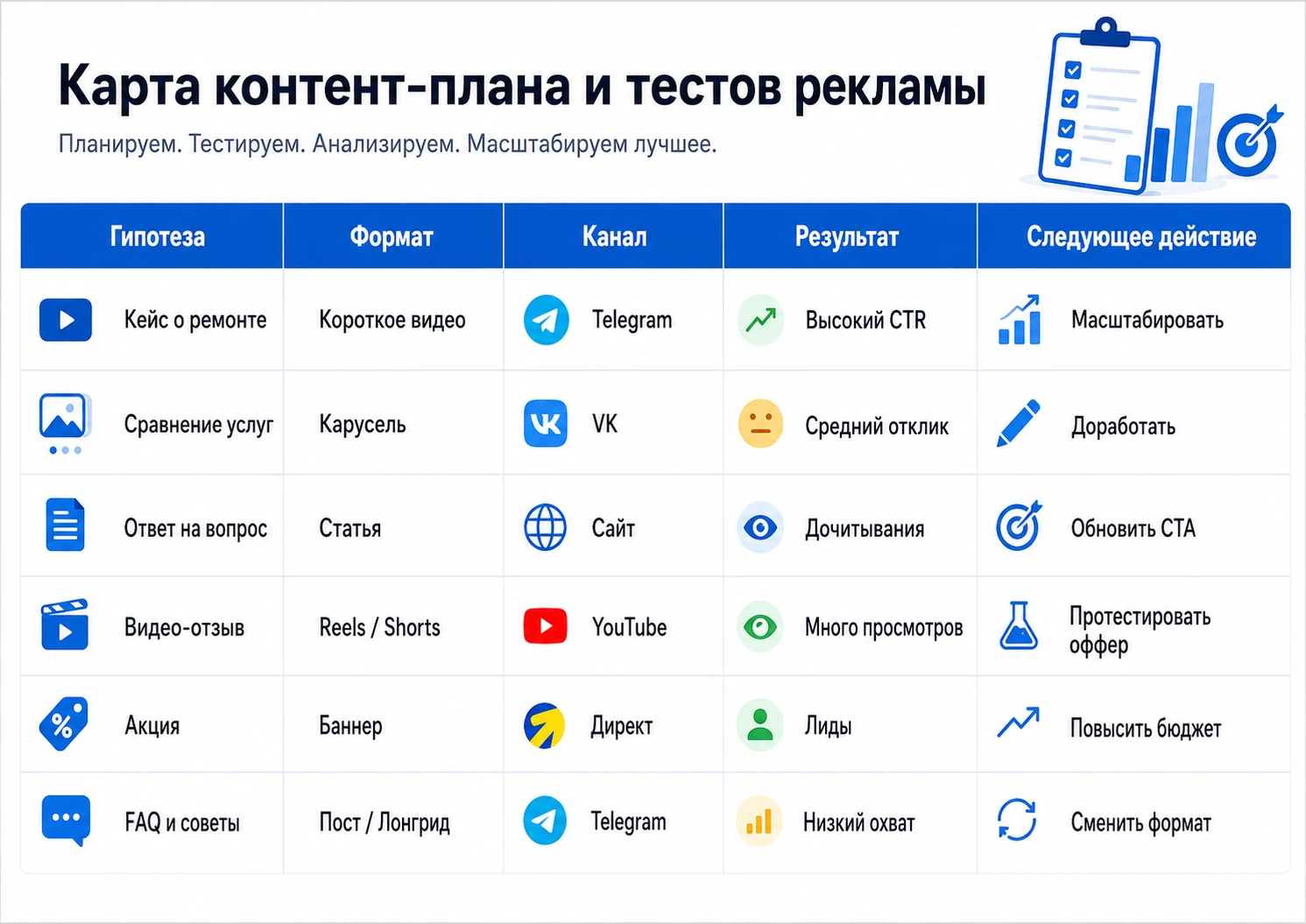 Контент-план для коротких видео и рекламы